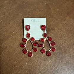 NWT Red and Gold Gemstone Earrings by Cara