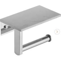 Wall Mount Toilet Paper Holder with Natural Marble Shelf Tissue Storage Holder in Polished Chrome