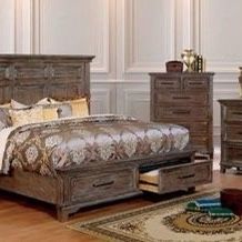 Brand New 4 PC Walnut/Tan Bedroom Set with Storage Drawers