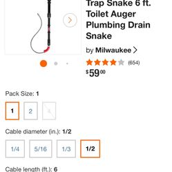 Milwaukee Trap Snake Ft Toilet Auger Plumbing Drain