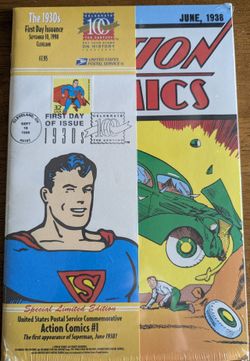 Sealed SUPERMAN ACTION COMICS #1, USPS POSTAL Stamp 1st Day of Issue