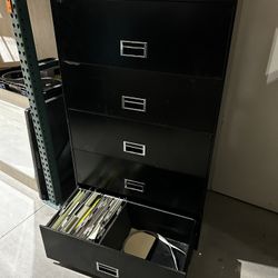 Wide Black File Cabinet 