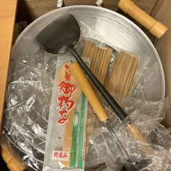 Authentic 14” Wok Set W Accessories in Wooden Box Crate