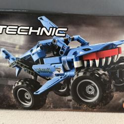 LEGO Technic Monster Jam Megalodon Building Set, 2 in 1 Pull Back Shark Truck to Lusca Low Racer Car Toy, DIY Building Toy Ideas for Outdoor Play for 