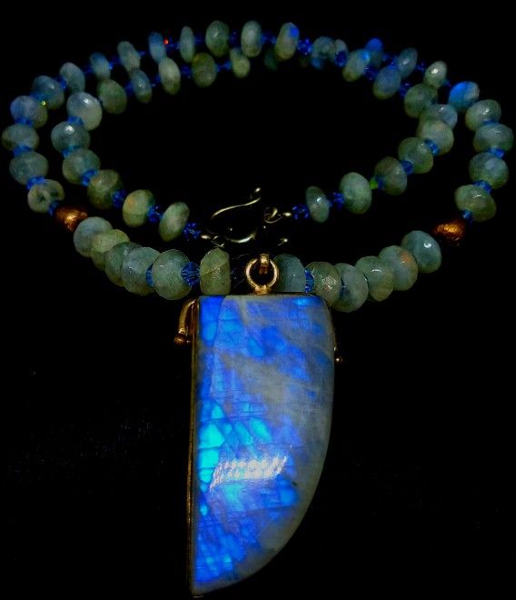 Moonstone Necklace And Pendant , Large And Beautiful Color Pendant, Silver Clasp