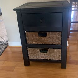 Side Table Wicker Baskets Drawer