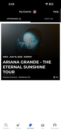 ARIANA GRANDE ETERNAL SUNSHINE TOUR – 4 TICKETS – SECTION 116 – OAKLAND ARENA