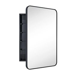 Garnes Recessed or Surface Mount Framed Medicine Cabinet with Adjustable Shelves - Size: 30" H x 24" W x 4.84" D, Finish: Black