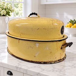 Vintage Rustic Vollrath Rock King Ware 21" Yellow Enamel Roaster Farmhouse Decor