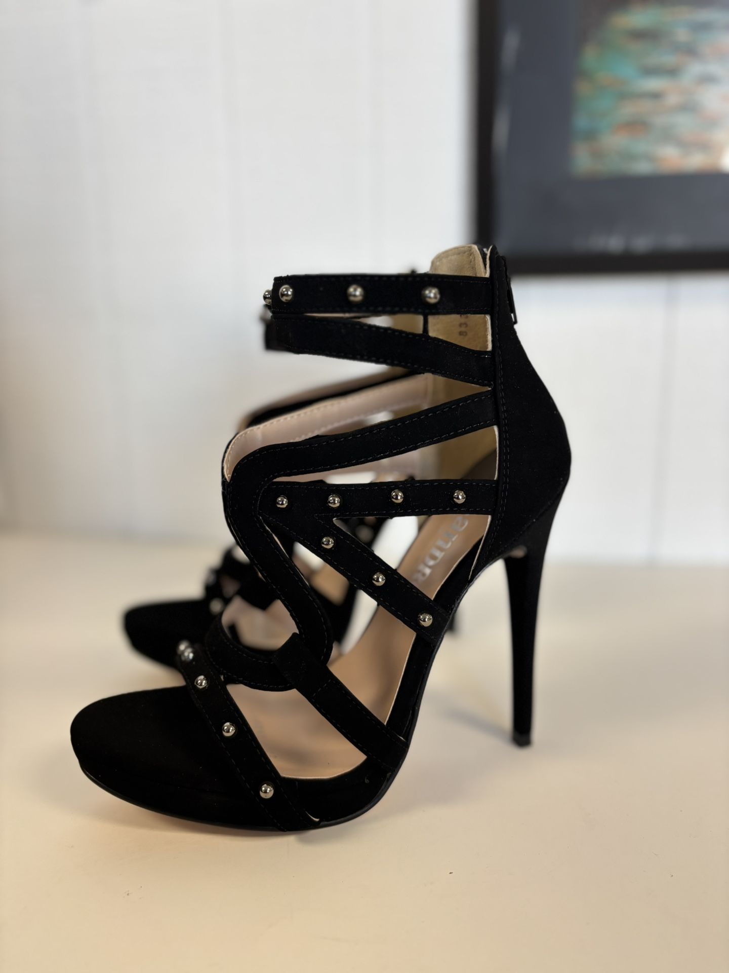 Size 7 Black High Heels, Open Toe Heels with Platform, Zapatillas Talla 7