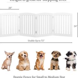 Wooden Freestanding Foldable Pet Gate for Dogs, 24 inch 4 Panels Step Over Fence, Dog Gate