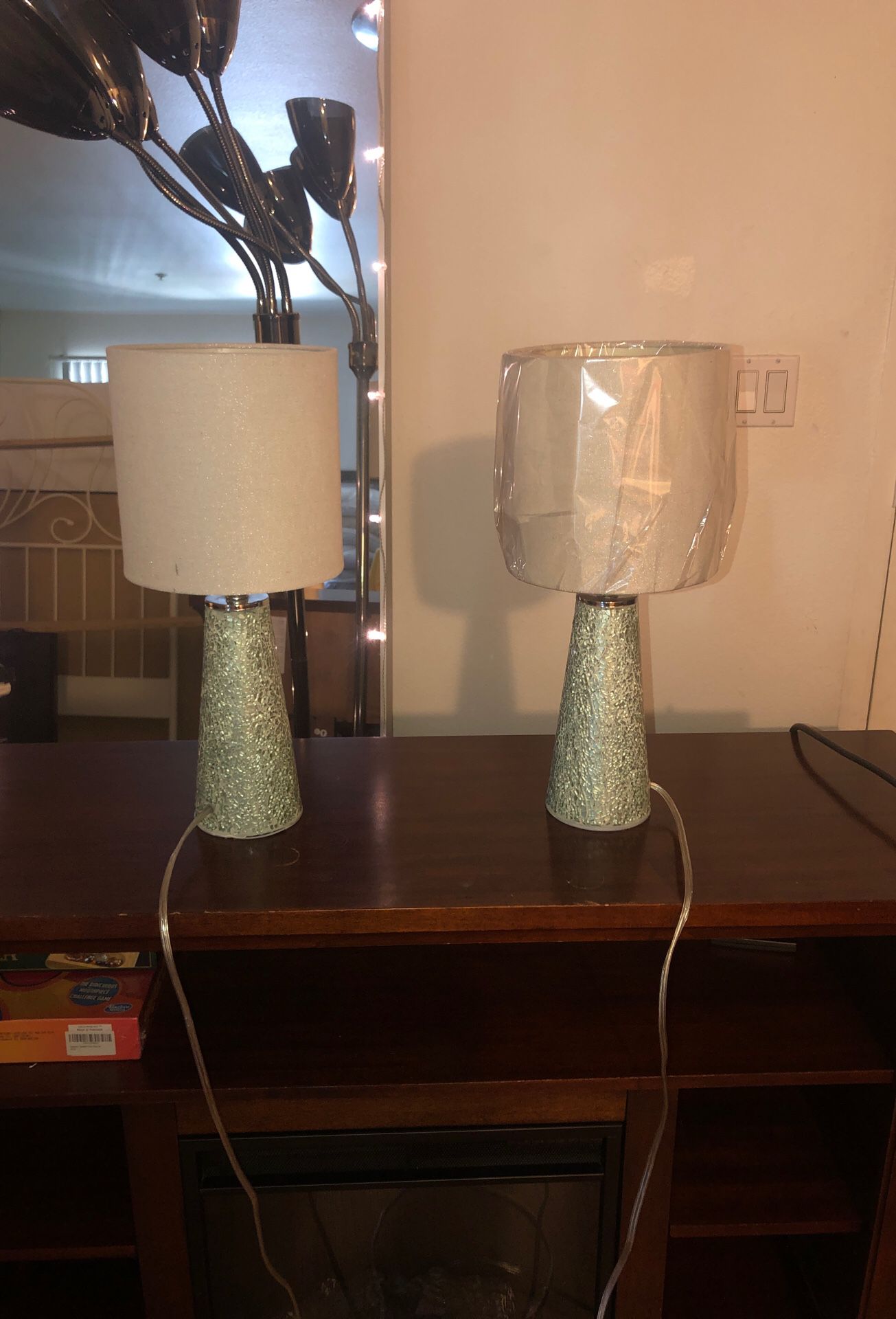 Two cute small turquoise lamps
