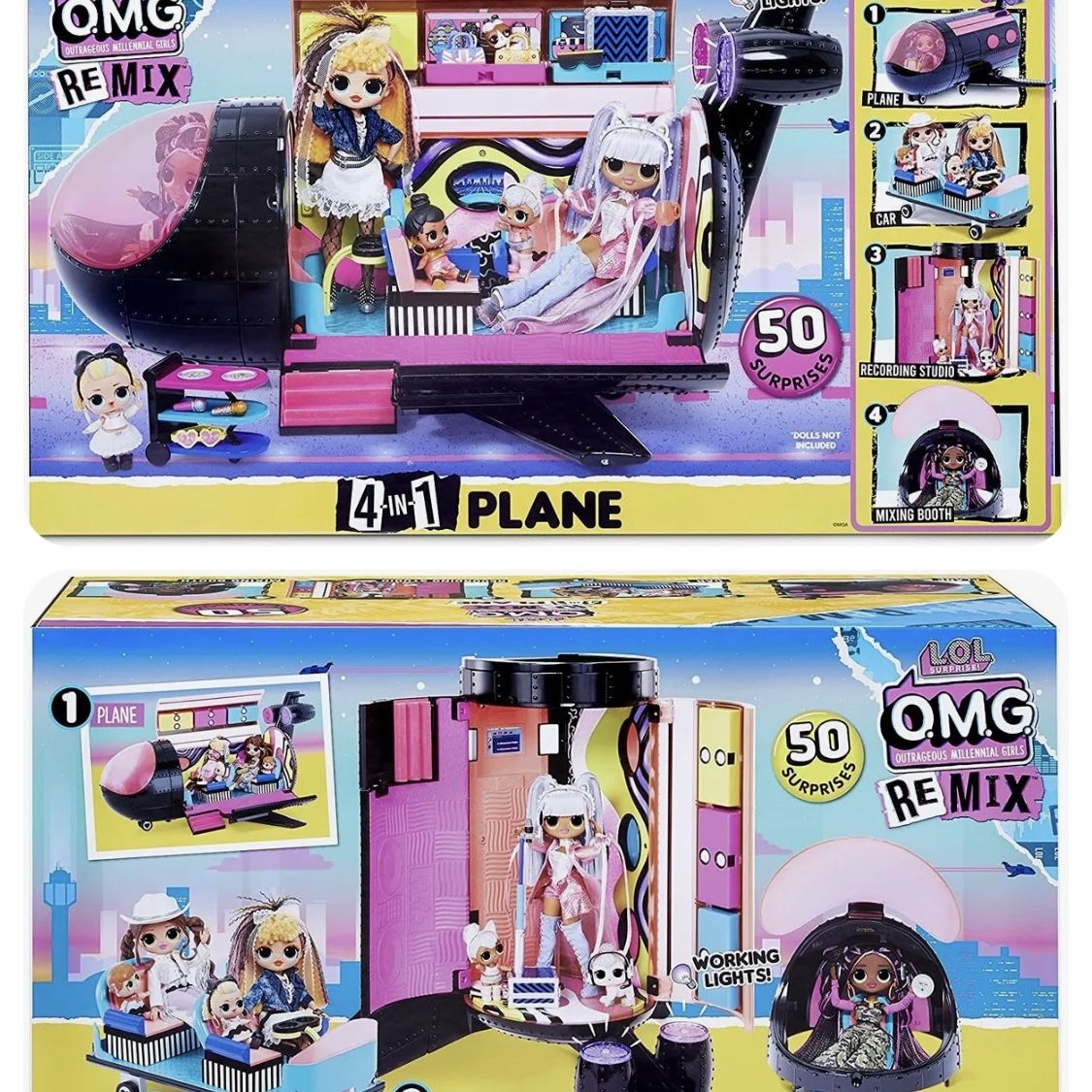 LOL サプライズ OMG リミックス 4-in-1 プレーン プレイセット LOL Surprise OMG Remix 4-in-1 Plane Playset Transforms With