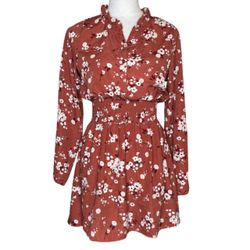 J for Justify Women's Floral Long Balloon Sleeve Smock Milkmaid Dress Sz Small