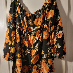 SHEIN Shoulder Floral Ruffled Sleeve Jumpsuit Size 2XL