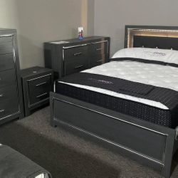 Lodanna Gray LED Upholstered Panel Bedroom Set.  Queen Or King 