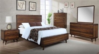 Brand new mid century queen bed frame + dresser + mirror + nightstand