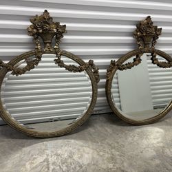 Round Parisian Victorian, Antique Beveled Mirrors