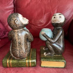 Vintage Ceramic Monkey Bookends 