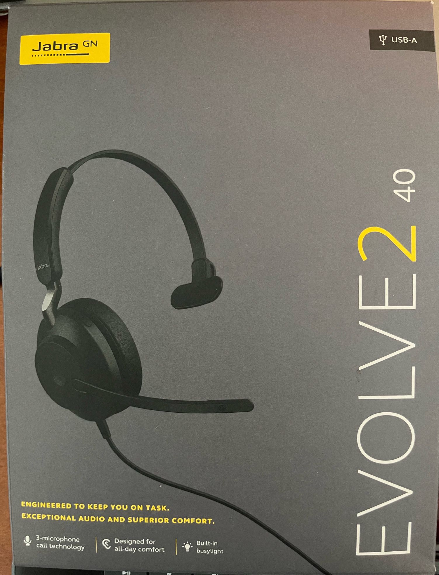 Jabra Evolve2 40 UC Wired Headphones, USB-A, Mono, Black