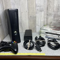 Xbox 360 Slim Console 1439 w/ Power Supply/HDMI Cable & 1 Controller & 6 Video Games -Tested-