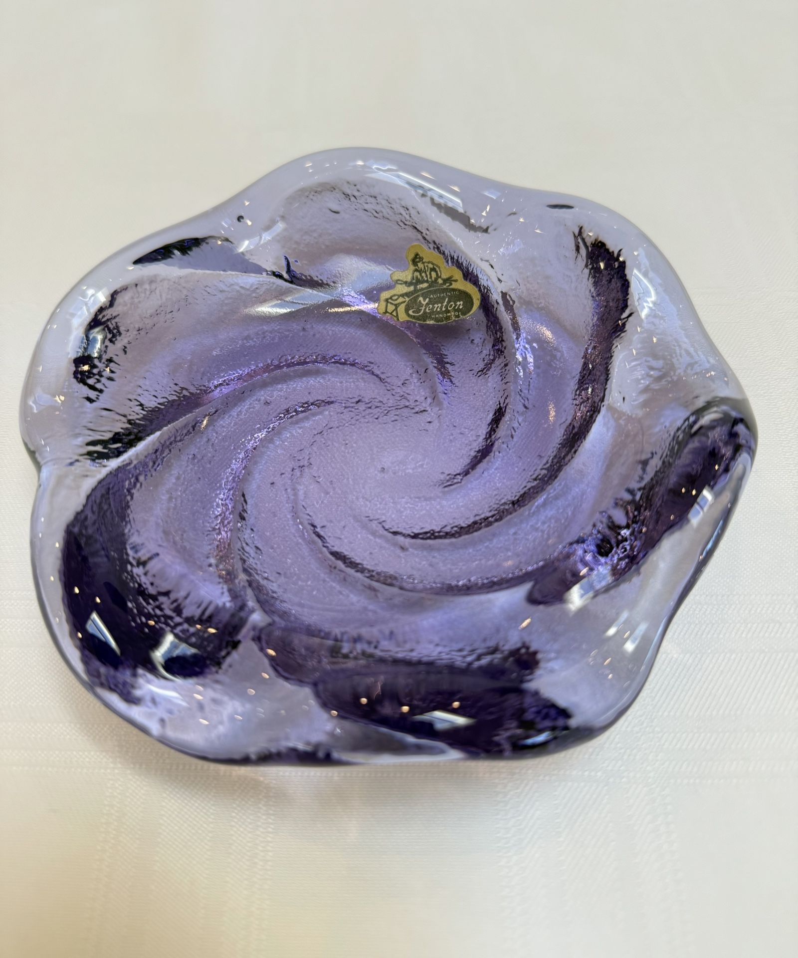 Vintage 5" Fenton Amethyst Swirl Ashtray Candy Trinket Dish Heavy Art Glass