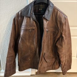 R&R Casuals Men's Leather Coat Jacket, Brown, Size M