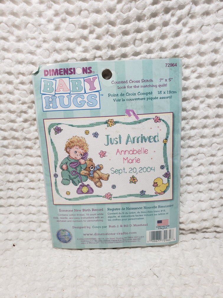 Dimensions Baby Hugs 72964 Someone New Birth Record Counted Cross Stitch Kit  7" X 5" .
