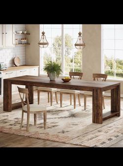 86” Long dark wood farmhouse dining desk table