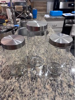 3 Glass Pantry Storage Jars w/ Stainless Lids – 2× 6 Cup & 1× 8 Cup