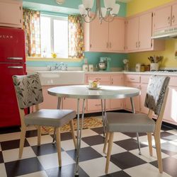 Pair Of Vintage Mid-Century Modern MCM Meier & Pohlmann Chairs 1950s.  Atomic Era Pattern Dining Kitchen Chairs 