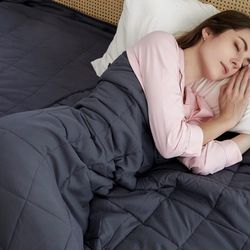 Adult Weighted Blankets (20 lbs, 48” x 72”, Twin Size) Heavy Blanket, Organic Cotton with Natural Glass Beads