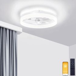 Volisun 19.7in LED Modern Ceiling Fan White With Remote 6speed Reverse Timer Dimmable Open Box Like New 