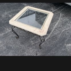 Travertine End Table With Glass!
