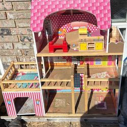 Wooden Doll House for Girl, 3-Story 35" Dreamy Doll House