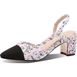 MIRAAZZURRA Women Sling Back Pumps Chunky Heels Sexy Splicing Round Toe Casual Wedding Shoes for Women Fashion Dress Shoes Size 7.5 $12