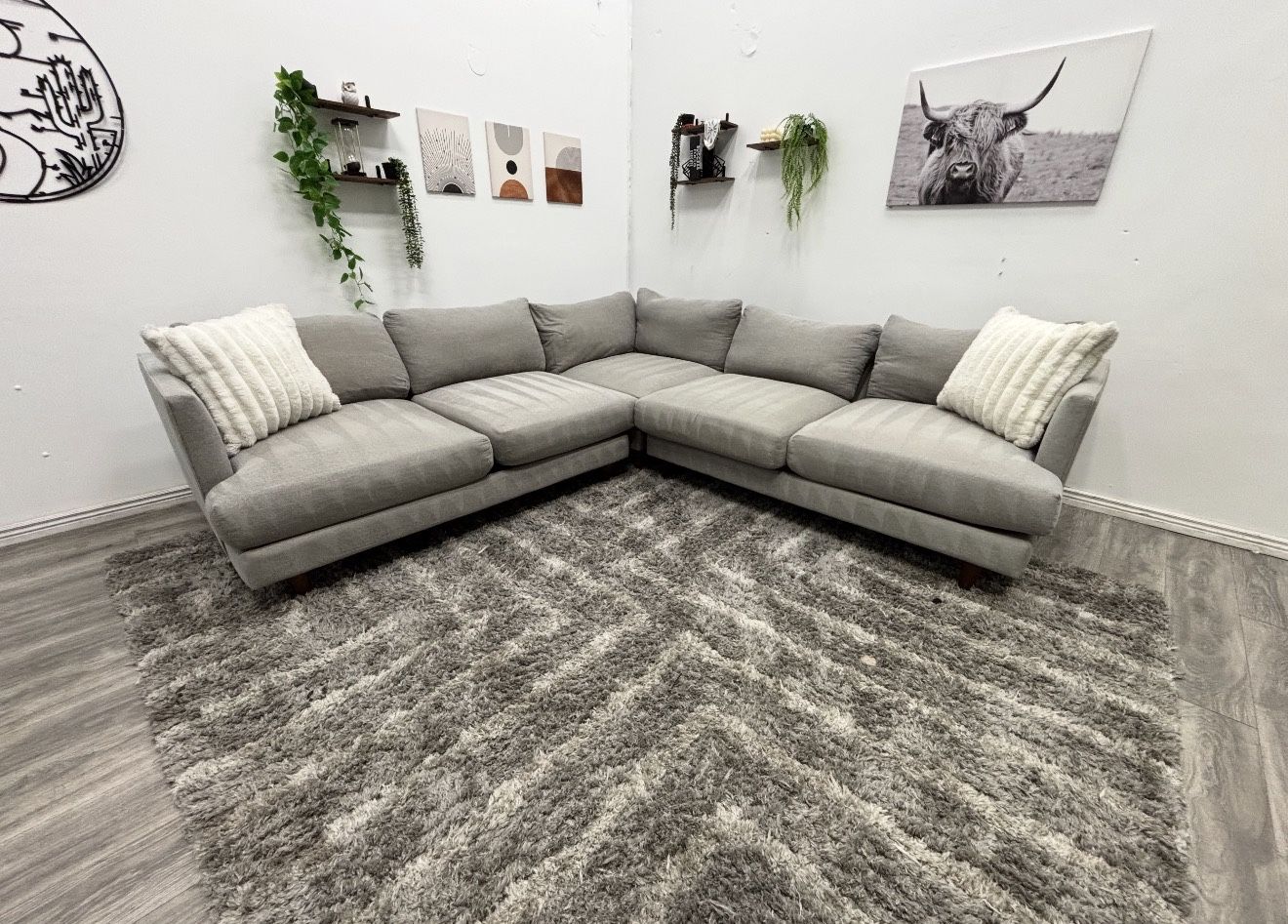 Living Spaces Grey Sectional Couch - Free Delivery 