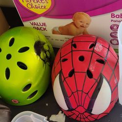 Kids Bike Helmets Spider Man's Lime Green Both still Safe And I good Condition