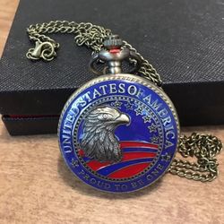 Eagle on World American Flag Pattern Pocket Watch Chain-New