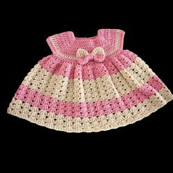 Handmade Crocheted Baby Girls Bow Dress