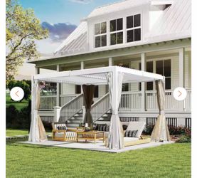 12 ft. x 10 ft. Aluminum Pergola with Louvered Roof and Drainage System, White