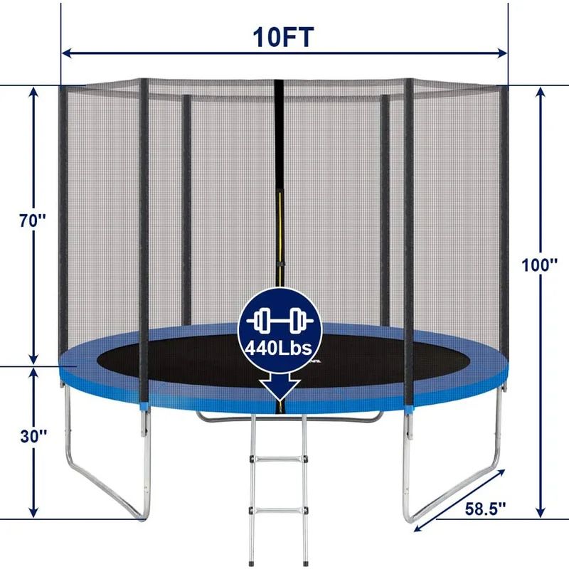 AMGYM Trampolines 10FT Jump Recreational Trampoline with Enclosure Net & Basketball Hoop - ASTM Approved - Safe Outdoor Trampoline for Kids 