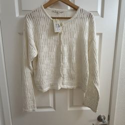 CARLUCCI Textured Eyelet Crochet Cardigan, NWT, White