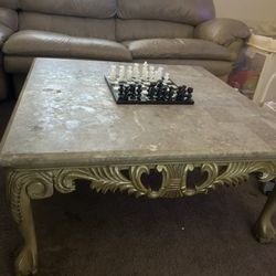 Marble Top Coffee Table With Ornate Baroque base 