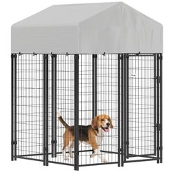 Dog Kennel with Roof, 4' x 4' x 6' Heavy Duty 