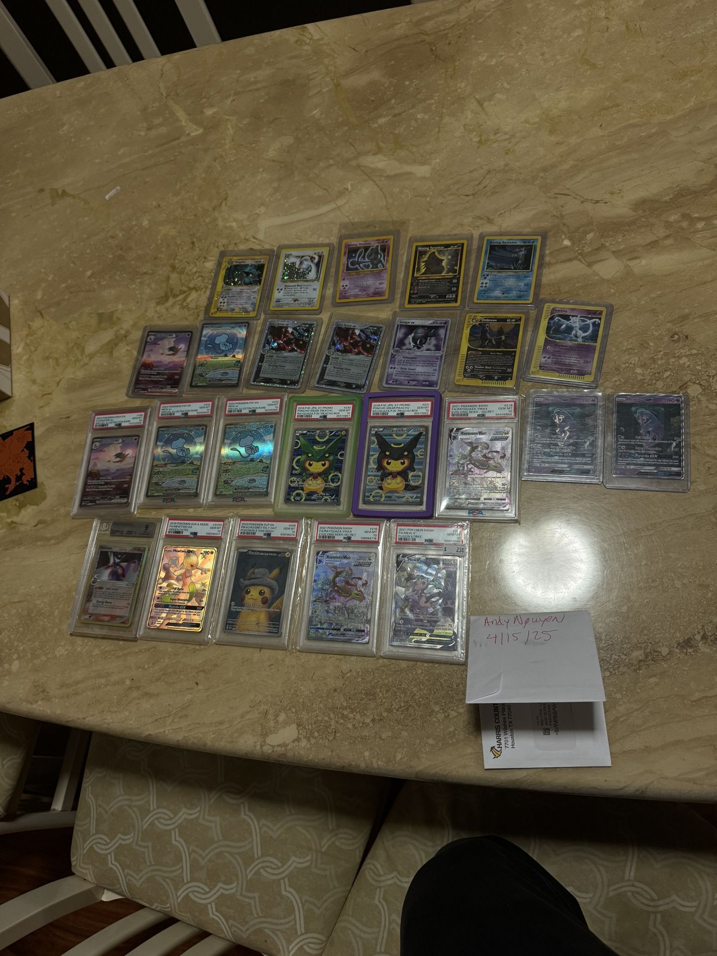 pokemon poncho pikachu mewtwo gold star team rocket tcg trading card psa 10 umbreon mew charizard