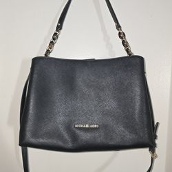 Michael Kors Black Saffiano Leather Sofia Large Crossbody Satchel Handbag