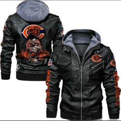 Chicago Bears Mens Vintage Leather Jacket Flight Bomber Hoodies Motorcycle Coat