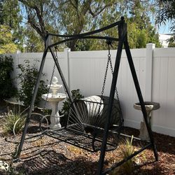 60" Iron Sun-Patterned Hanging Seat for Two Indoor/Outdoor Swing Bench, Durable Patio Swing