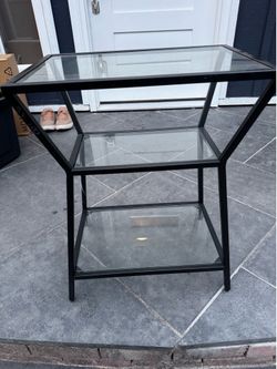 Modern Black Metal & Glass 3-Tier Side Table / End Table